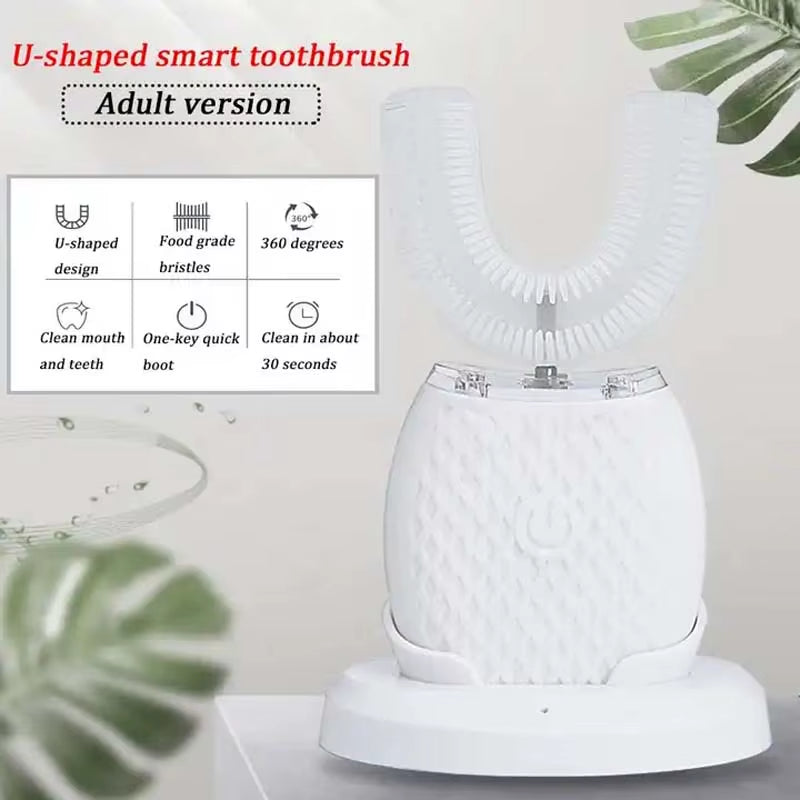 Electric Toothbrush Adult Automatic Rechargeable Hands Free 360 Cleaning U Shape Toothbrush