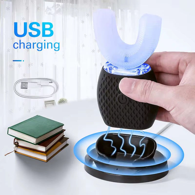 Electric Toothbrush Adult Automatic Rechargeable Hands Free 360 Cleaning U Shape Toothbrush